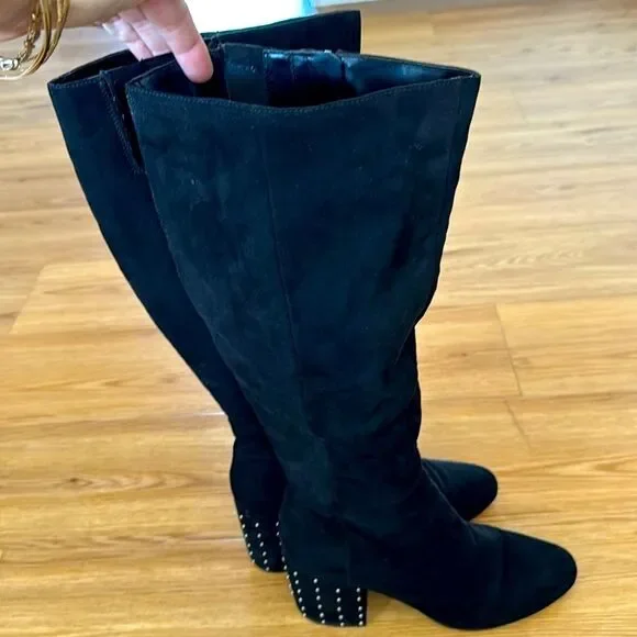 Black Suede Knee-High Boots - Picture 1 of 11